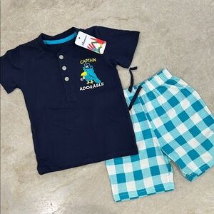 Captain adorable T-Shirt and Checkered Shorts Set NWT